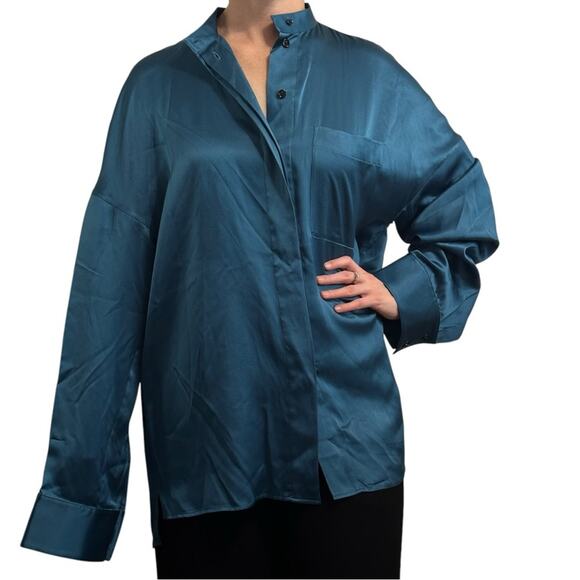 Haider Ackermann Silk Charmeuse Shirt in Turquoise Oversize FR 34 - Picture 11 of 13